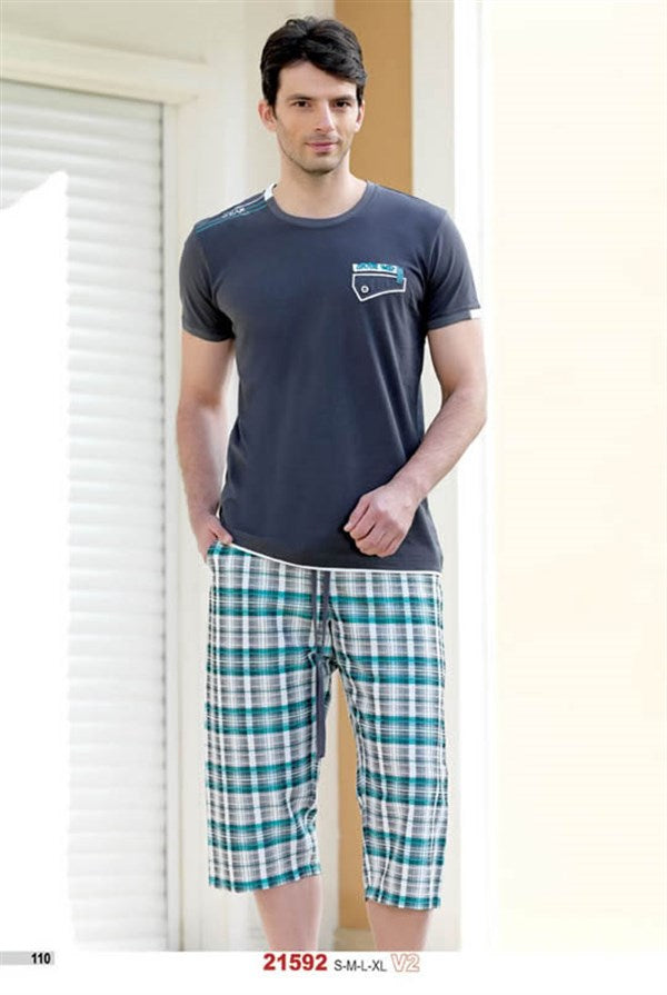 Summer Plaid Patterned Capri Pajama Set 21592