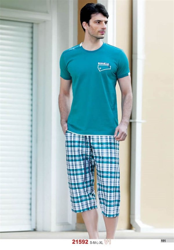 Summer Plaid Patterned Capri Pajama Set 21592