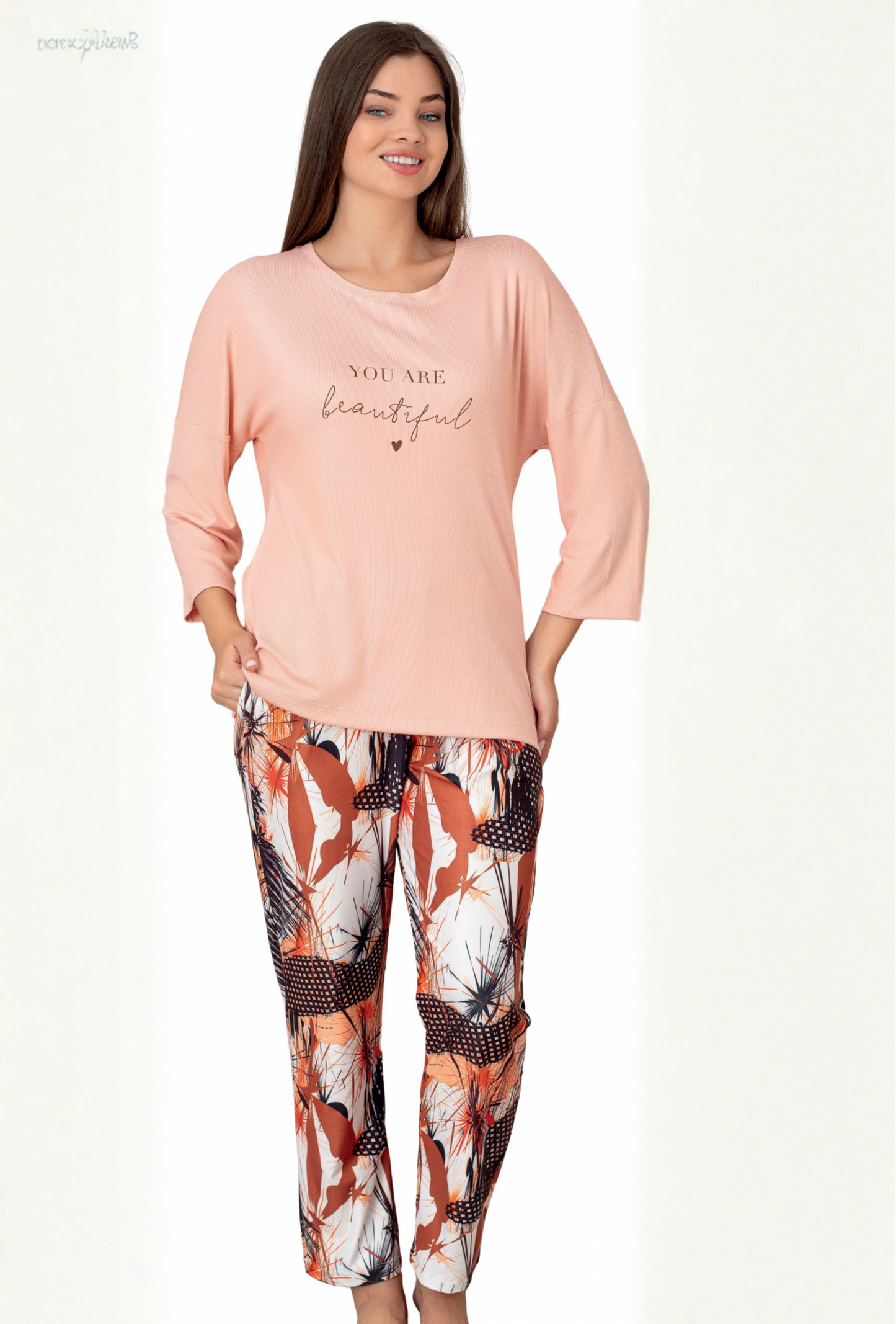 Pyjama femme à manches longues couleur saumon Limissi 26618