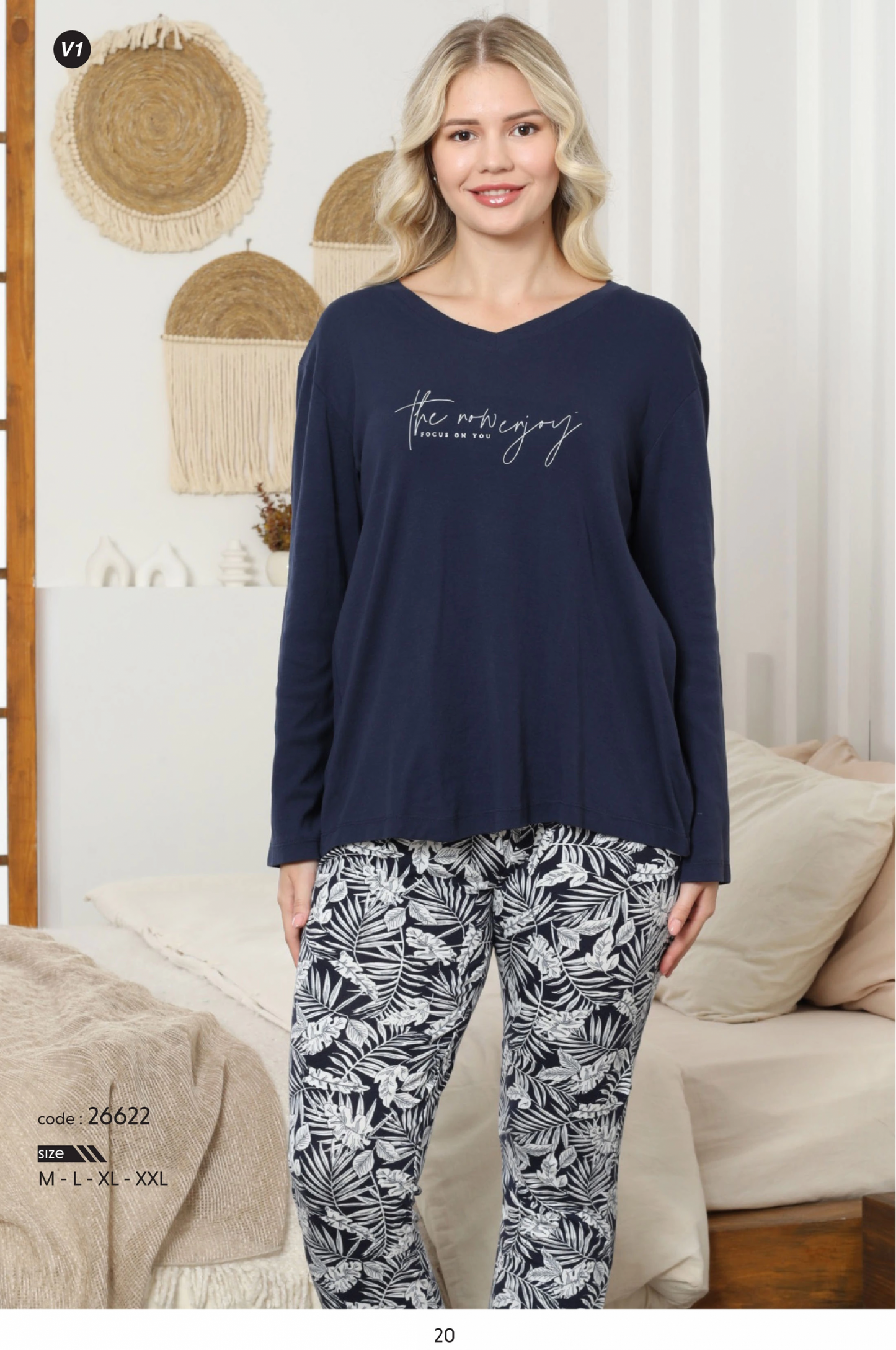 Limissi kadın v yaka Üstü Lacivert pijama takımı 26622