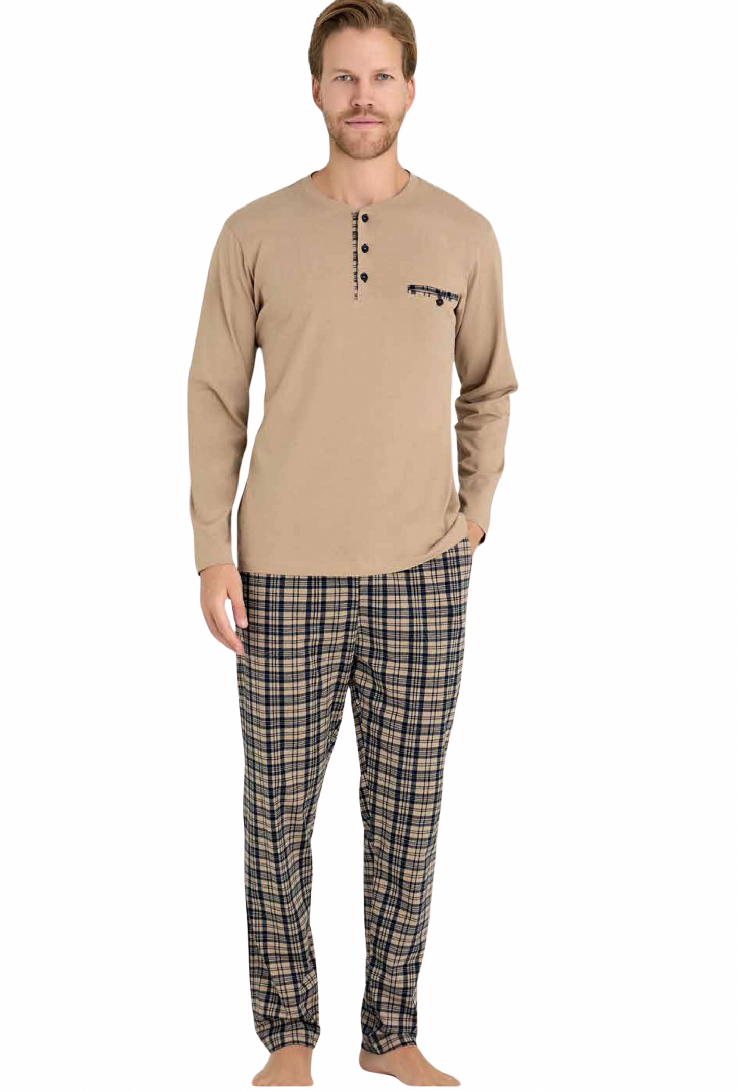 Ensemble pyjama d'hiver pour homme 9223-KLY 100 % coton