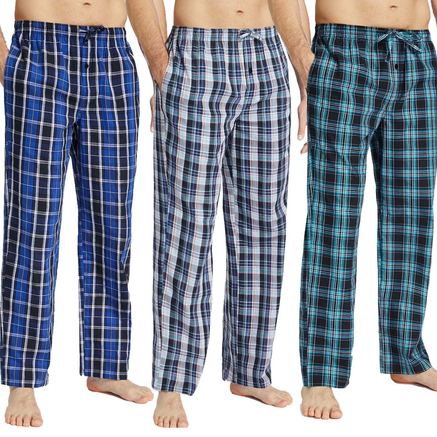 Pijalux Men's Checkered Poplin Pocketed Bottom Pajamas