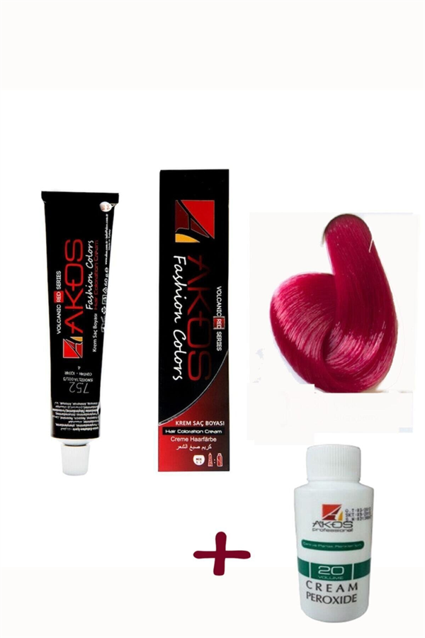 Akos Strawberry Red Hair Dye 7.52 3 Pieces + 3 Pieces Oxidant