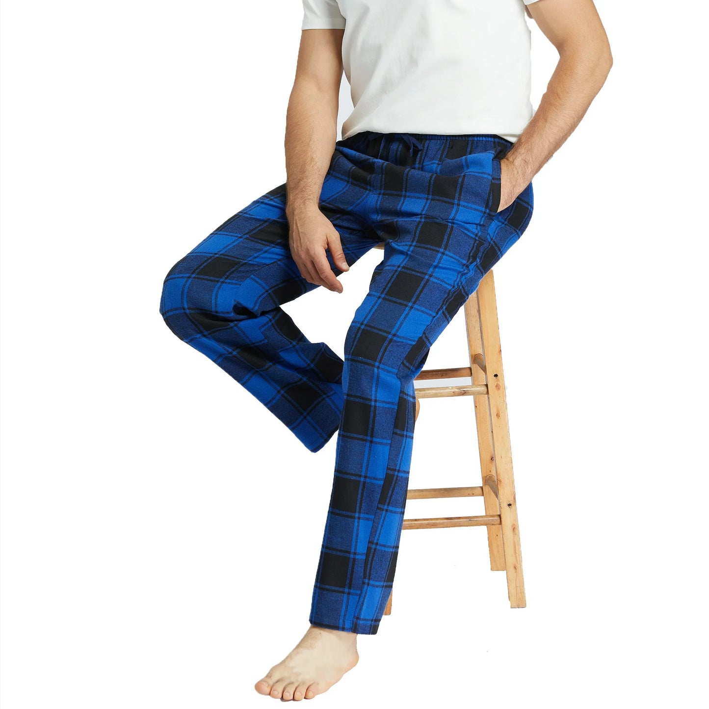 Pijalux Men's Checkered Poplin Pocketed Bottom Pajamas