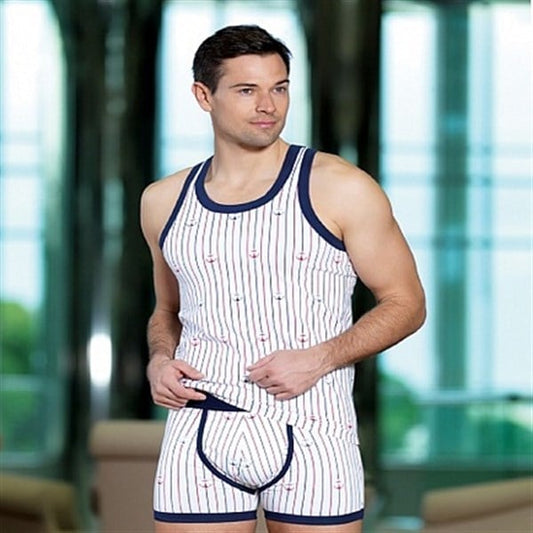 Clear Men's Anchor and Stripe Print Rambo Tank Top 1041