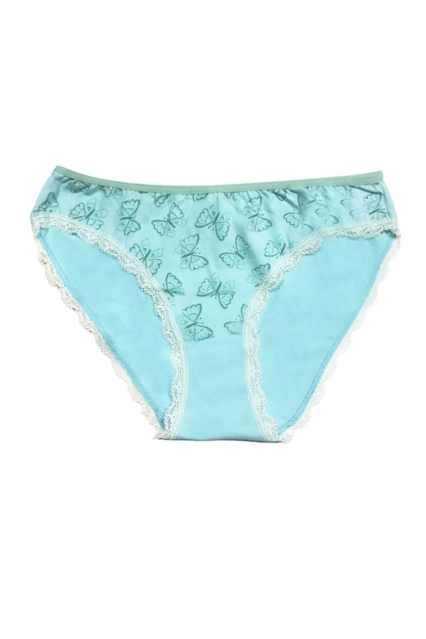 Clear Women's Blue Bikini Panties with White Lace Edges 11242