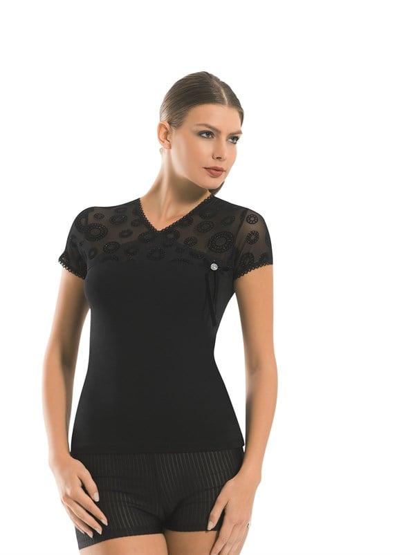 Berrak Women's Flocked Double Breasted Undershirt Elastane 2174