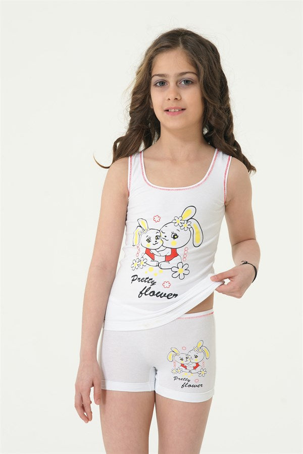 Clear Girl Rabbit Print Wide Strap Elastane Set