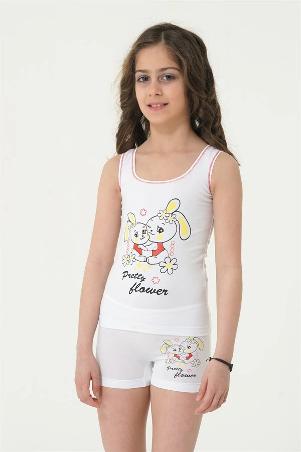 Ensemble transparent à bretelles larges en élasthanne imprimé lapin pour fille