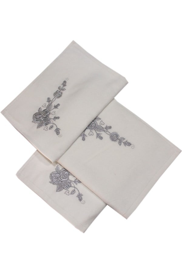 Bulteks Glittery Embroidered White Velvet Hand Towel 30x50 Pattern 5