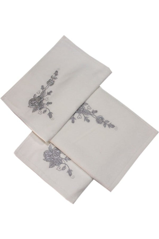 Bulteks Glittery Embroidered White Velvet Hand Towel 30x50 Pattern 5