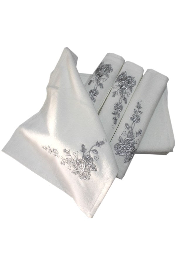 Bulteks Glittery Embroidered White Velvet Hand Towel 30x50 Pattern 5