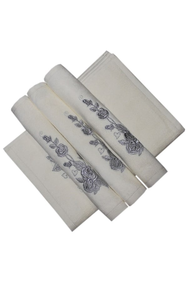 Bulteks Glitter Embroidered Velvet Ecru Hand Towel 30x50 Pattern 5