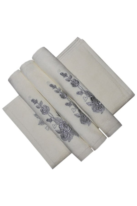Bulteks Glitter Embroidered Velvet Ecru Hand Towel 30x50 Pattern 5