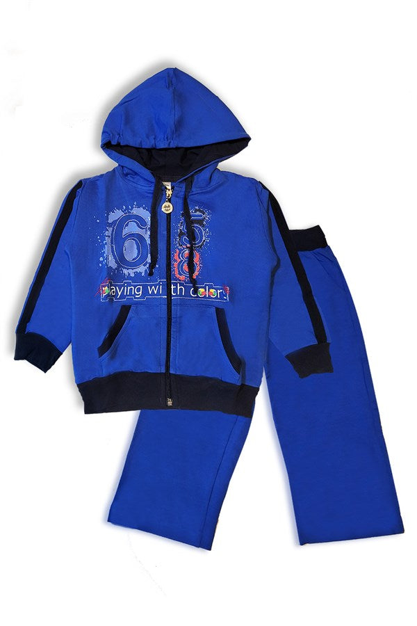 Boy's Saxe Blue Hooded Zippered Tracksuit
