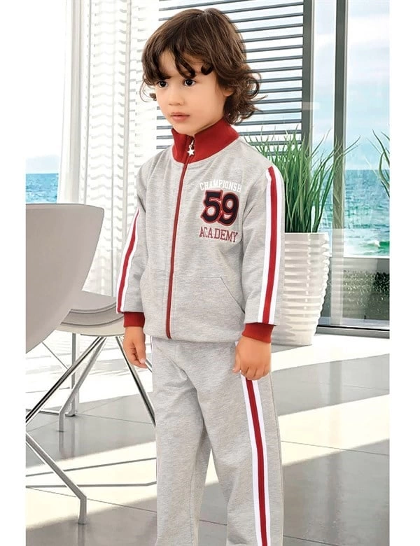 Boys' Collared Zip-Up Tracksuit Set 5036 HMD