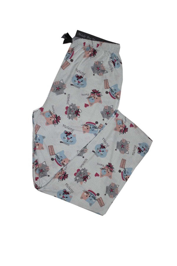 Women's Ring Viscose Cat Pattern Pajama Bottom 9325