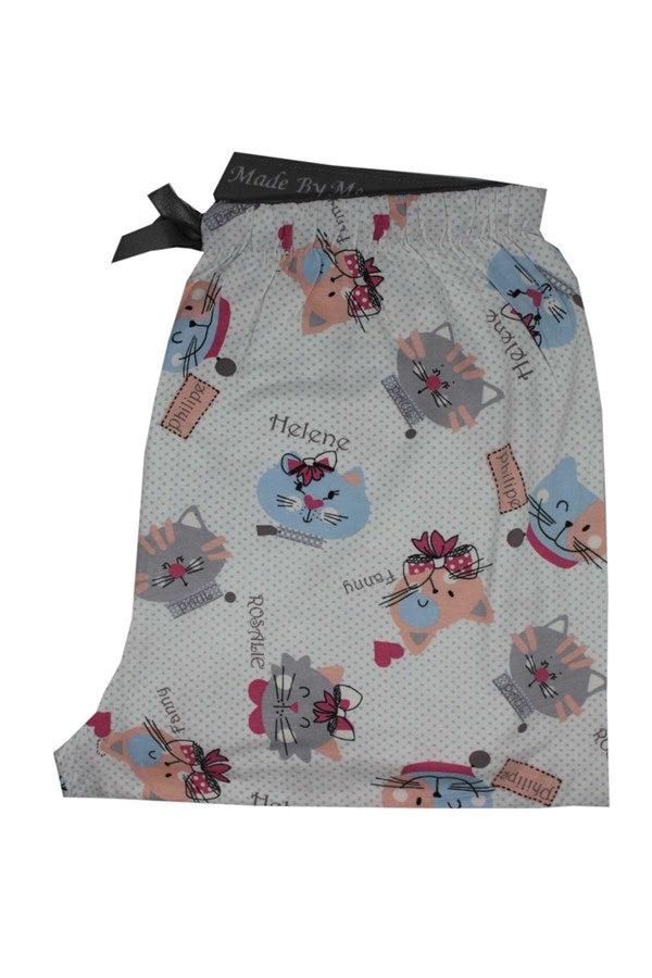 Women's Ring Viscose Cat Pattern Pajama Bottom 9325