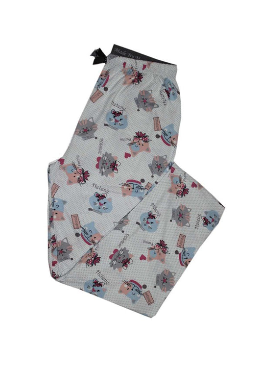 Women's Ring Viscose Cat Pattern Pajama Bottom 9325