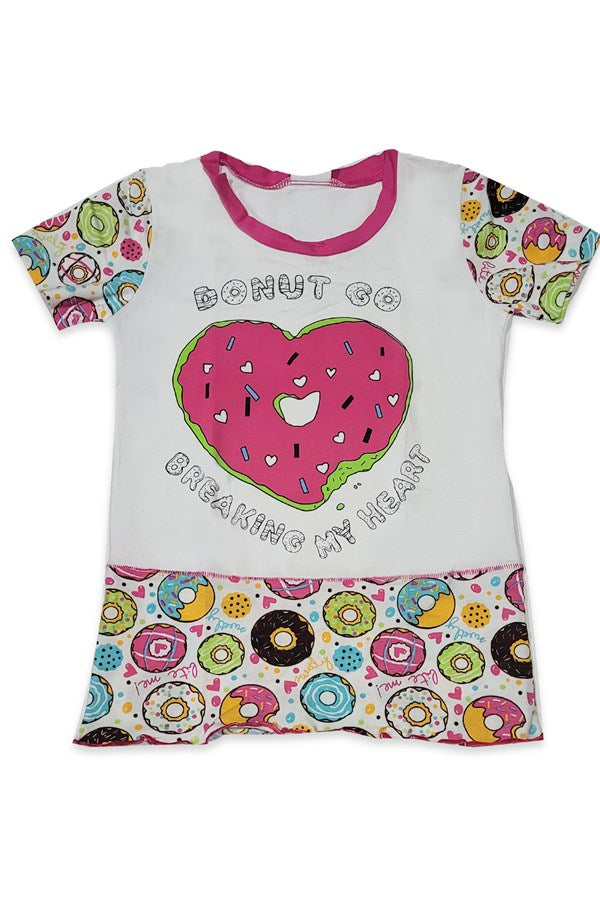 Kız Çocuk Donut Desenli Renkli Pijama Takımı