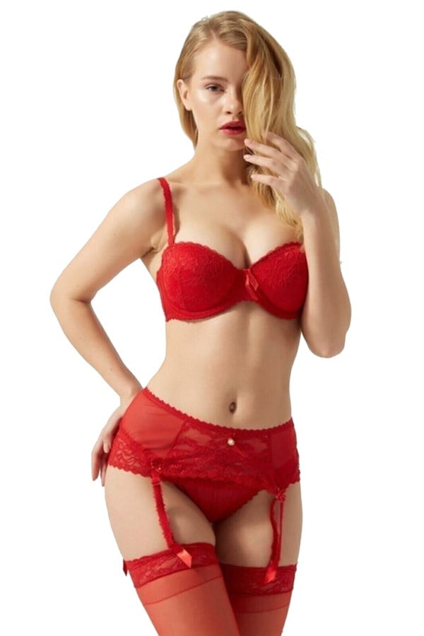 Le Jardin Lace 3 Piece Bra, Panties, Garter Set 5265