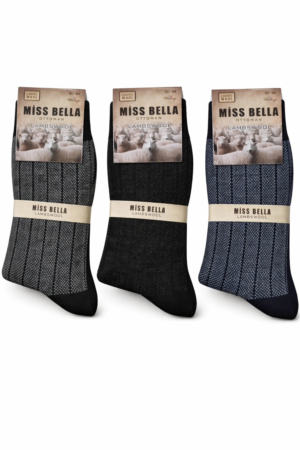 Missbella Wool Jacquard Men's Socks, 3 Pack
