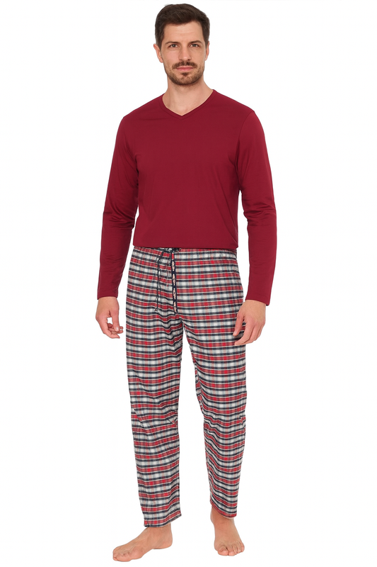 Pijalux Men's Checkered Poplin Pocketed Bottom Pajamas