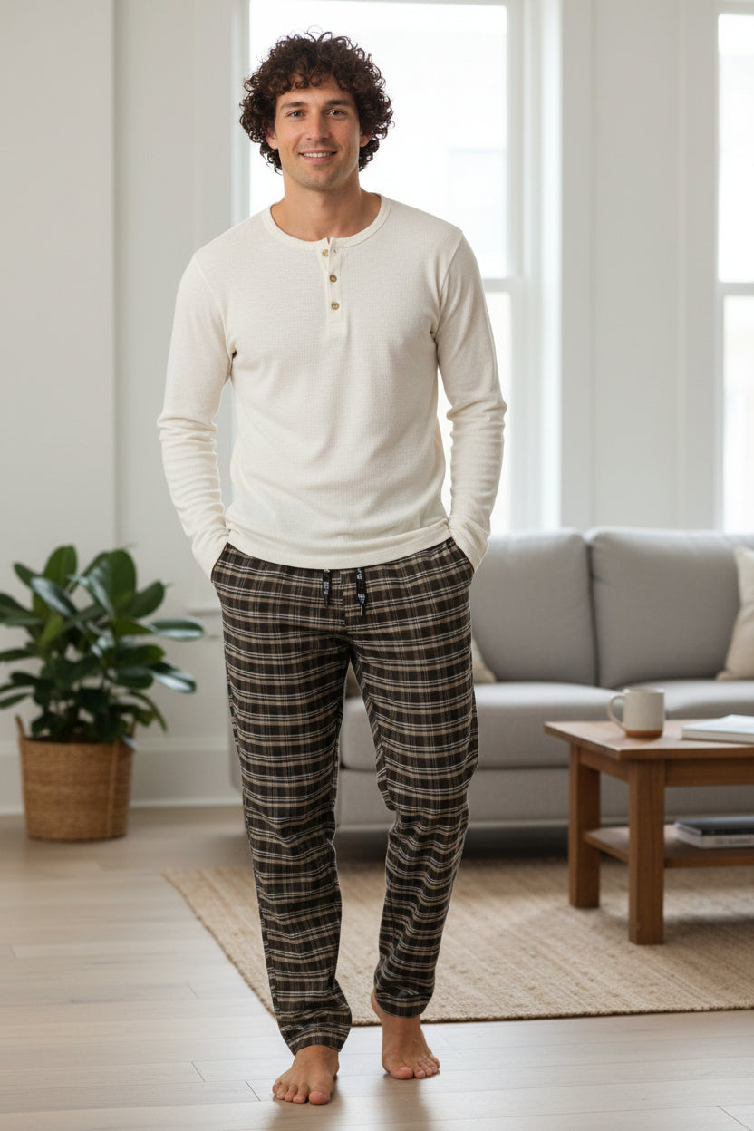 Bas de pyjama Pijalux pour homme en popeline à carreaux avec poches
