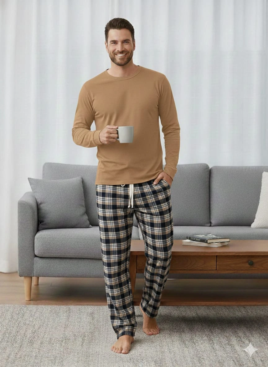 Pantalon d'intérieur Pijalux en popeline épaisse à carreaux, ourlet simple