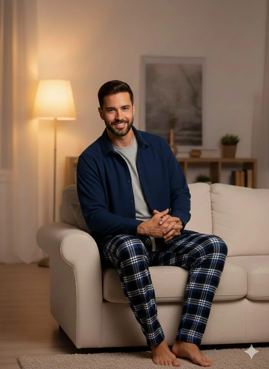 Pijalux Single Bottom Plaid Thick Poplin Home Pants
