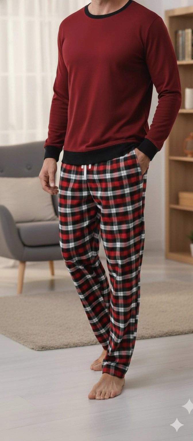 Pijalüx Tek Alt Kareli Kalın Poplin Ev Pantalonu