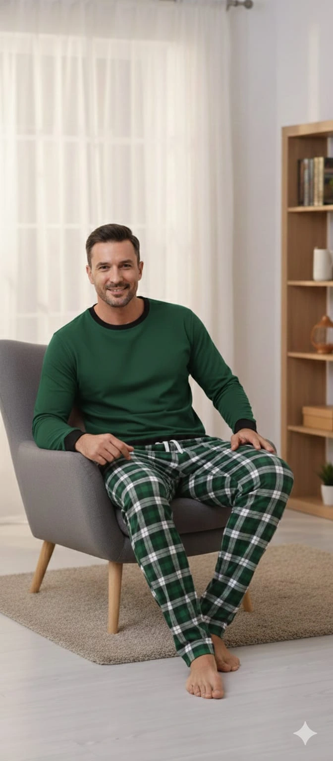 Pantalon d'intérieur Pijalux en popeline épaisse à carreaux, ourlet simple