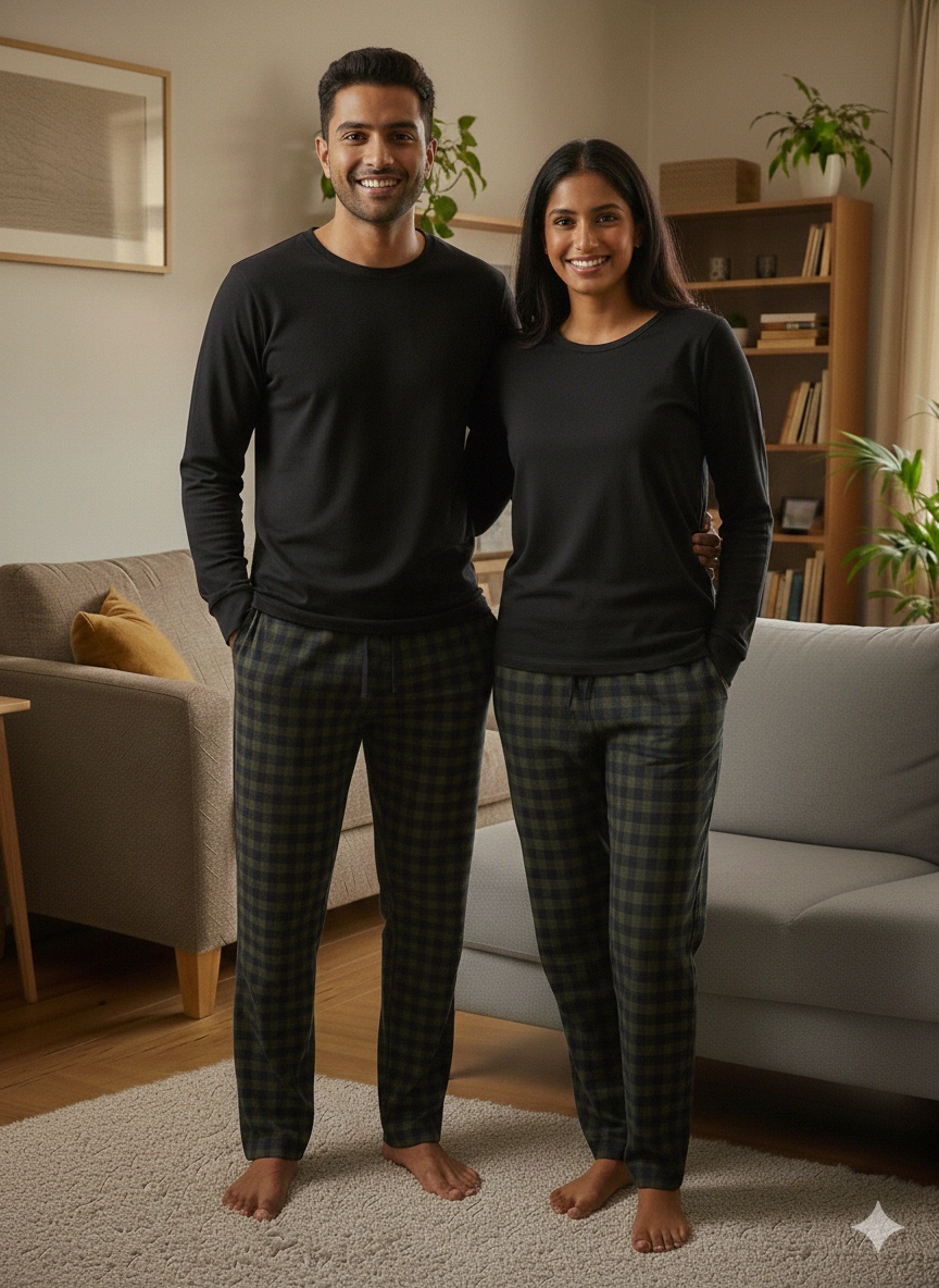 Pijalüx Tek Alt Örme Ekose Ev Pantolonu