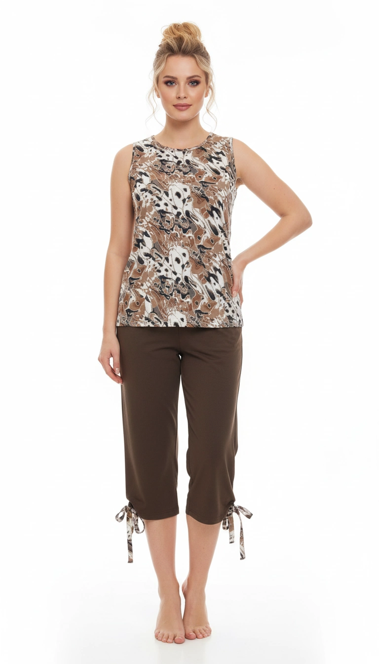 Şahinler Striped Patterned Sleeveless Capri Pants 22203