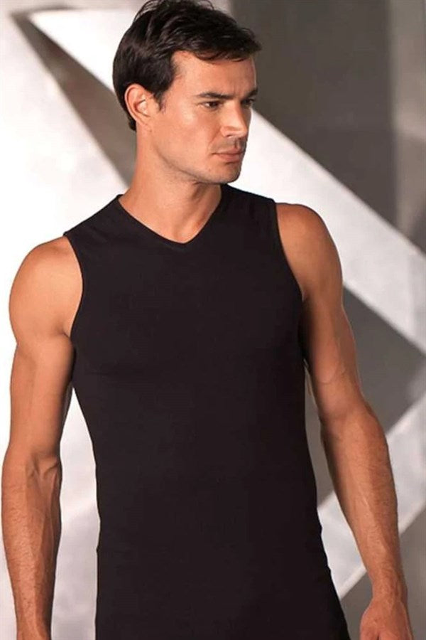 Şahinler Men's Zero Sleeve V Neck Lycra Undershirt E079
