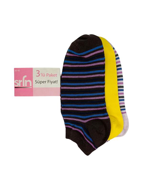 SRFN Women's Ankle Socks 3-Pack Striped Pattern