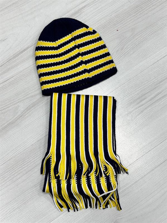 Fan Scarf Beanie Yellow Navy Blue