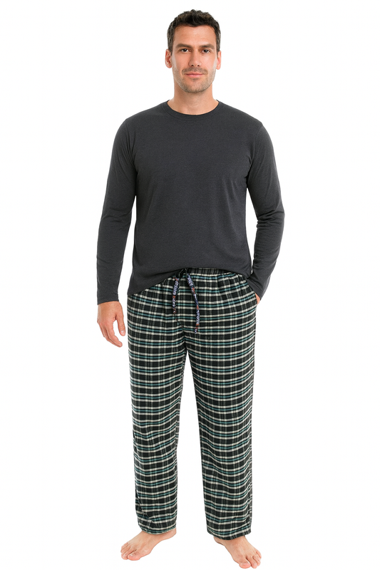 Pijalux Men's Checkered Poplin Pocketed Bottom Pajamas