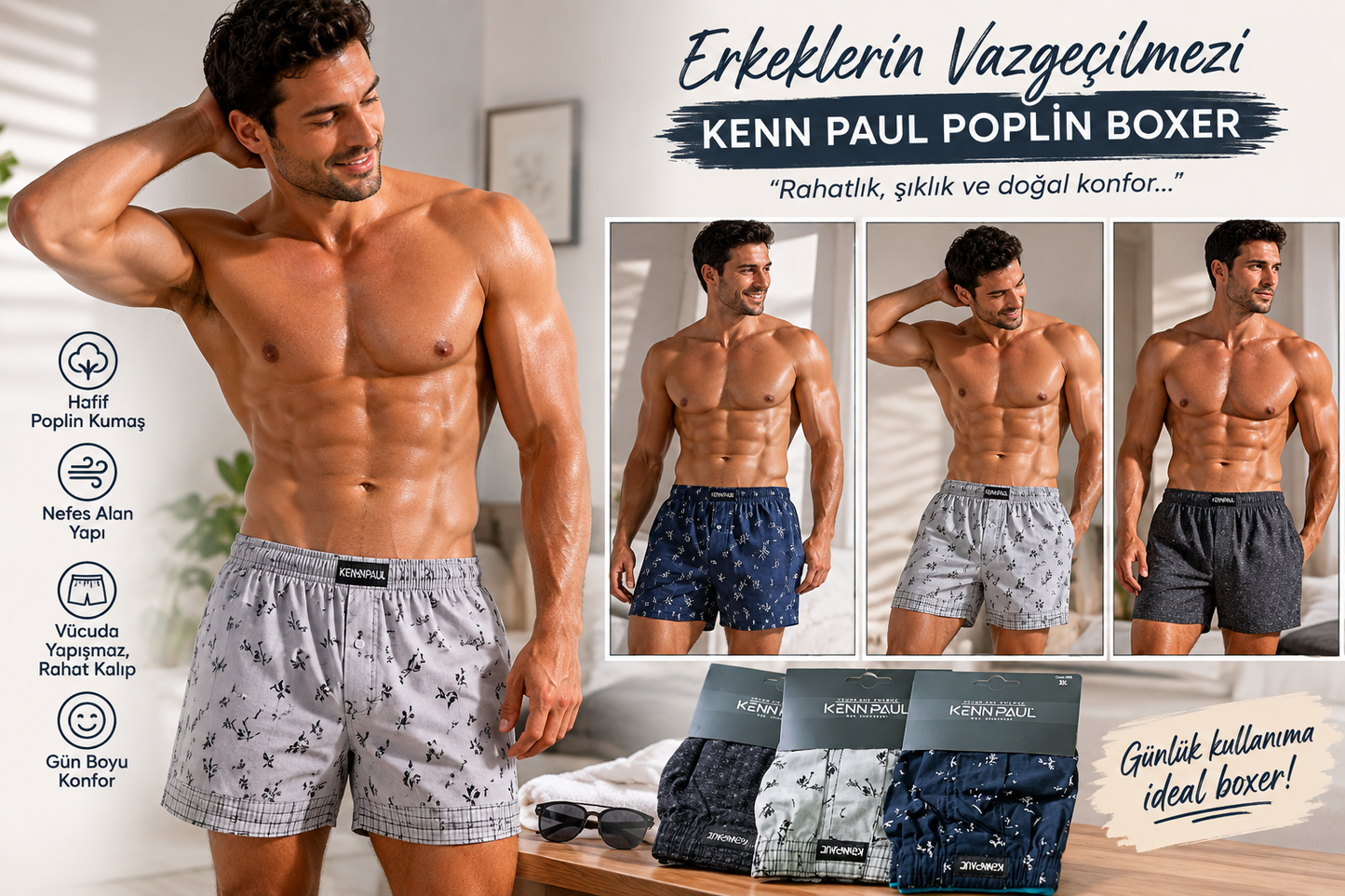 Kenpaul Poplin Erkek Boxer Battal Beden 3XL