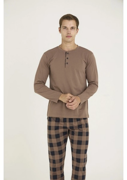 Kly Erkek Pijama takımı Kahve rengi 9221 |yoncatoptan