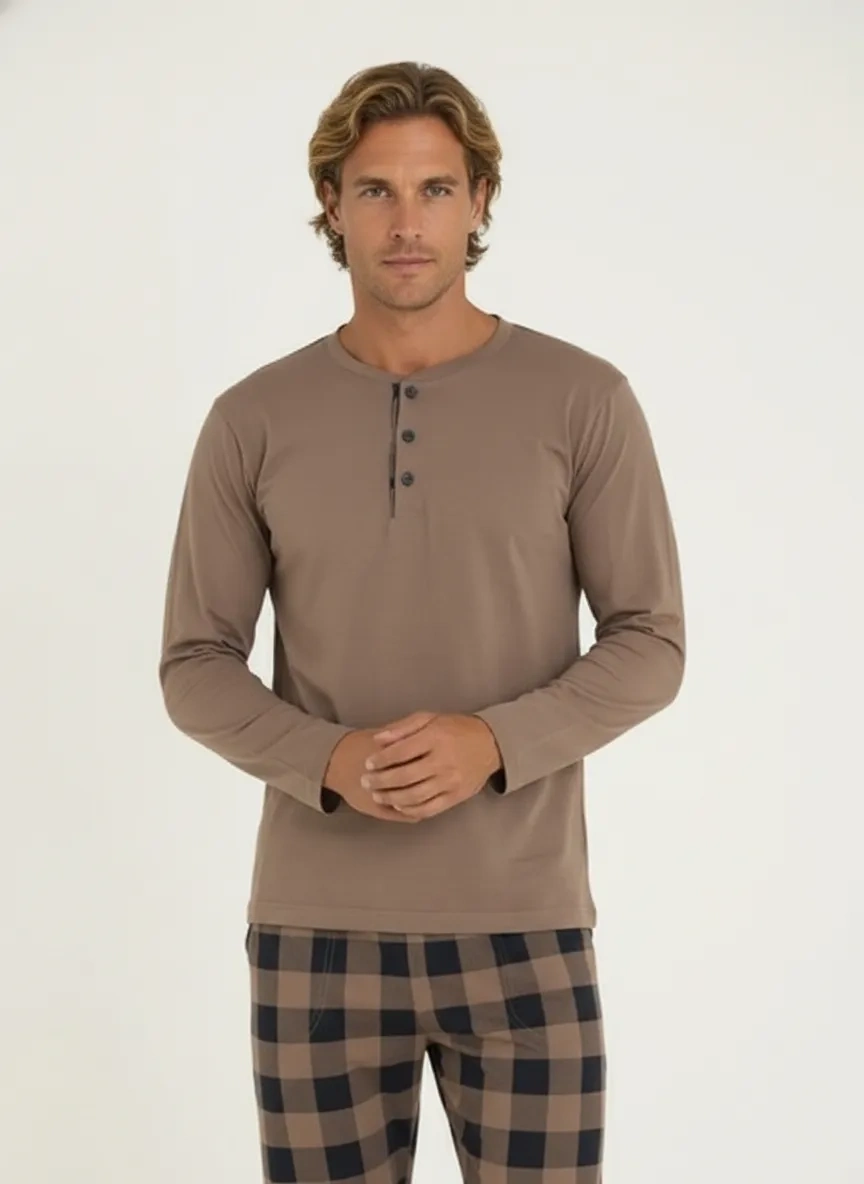 Kly Erkek Pijama takımı Kahve rengi 9221 |yoncatoptan