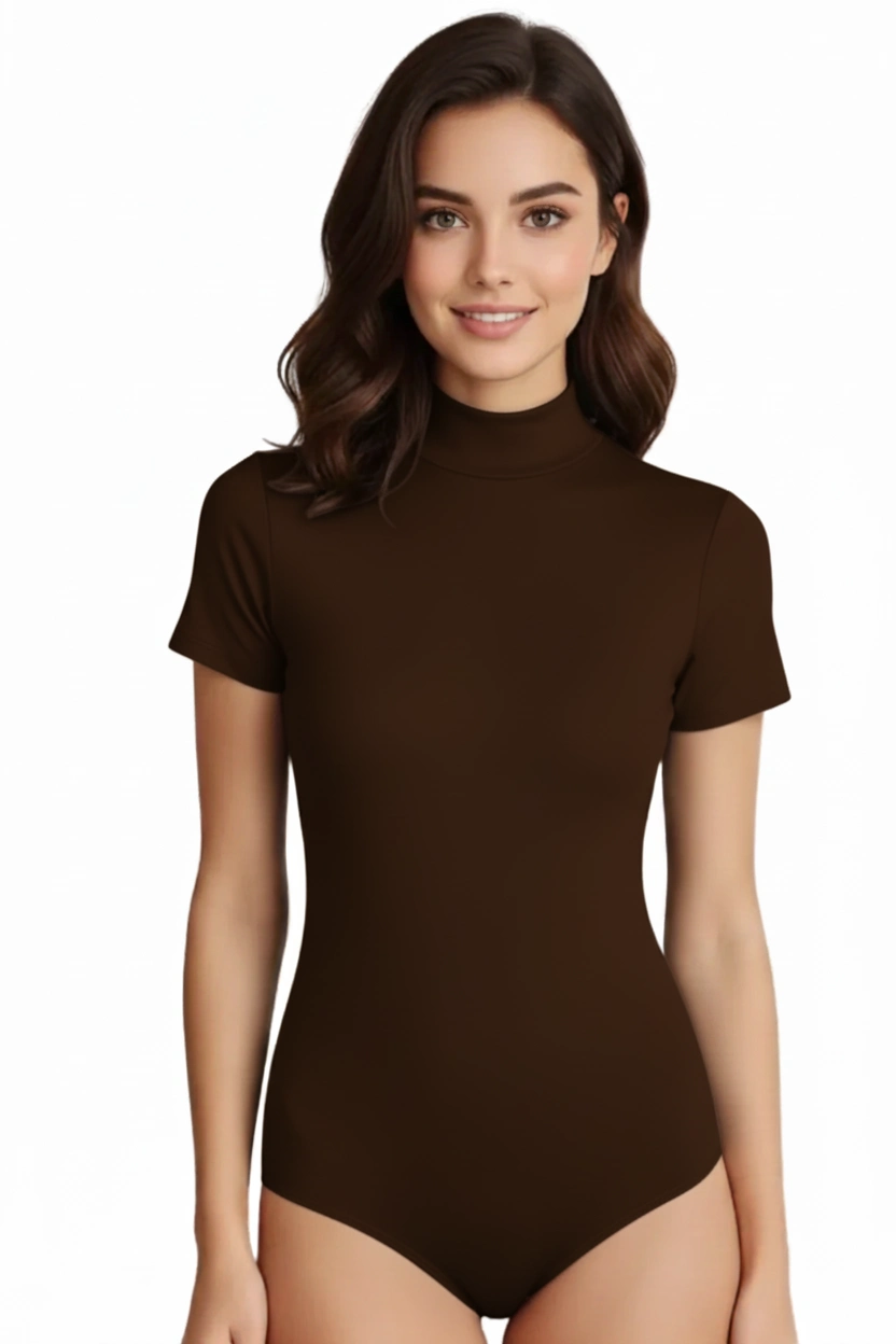 Berrak 2054 Lycra Turtleneck Short Sleeve Snap Button Bodysuit