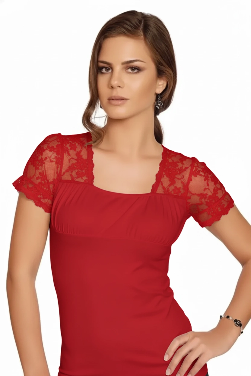 Clear Women's Short-Sleeved T-Shirt with Lace Shoulders 2184