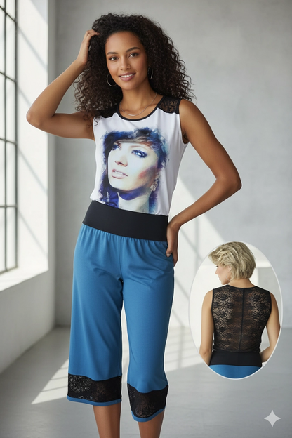 Ensemble Capri imprimé visage pour femme Berrak 2678