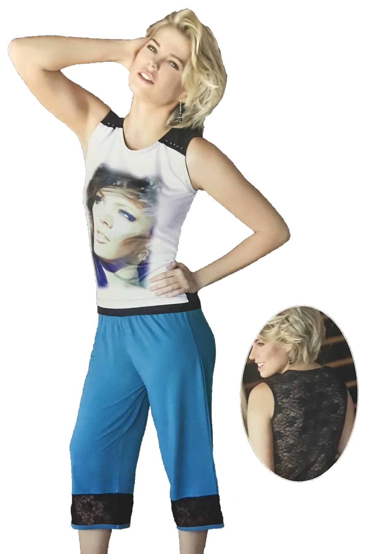 Ensemble Capri imprimé visage pour femme Berrak 2678