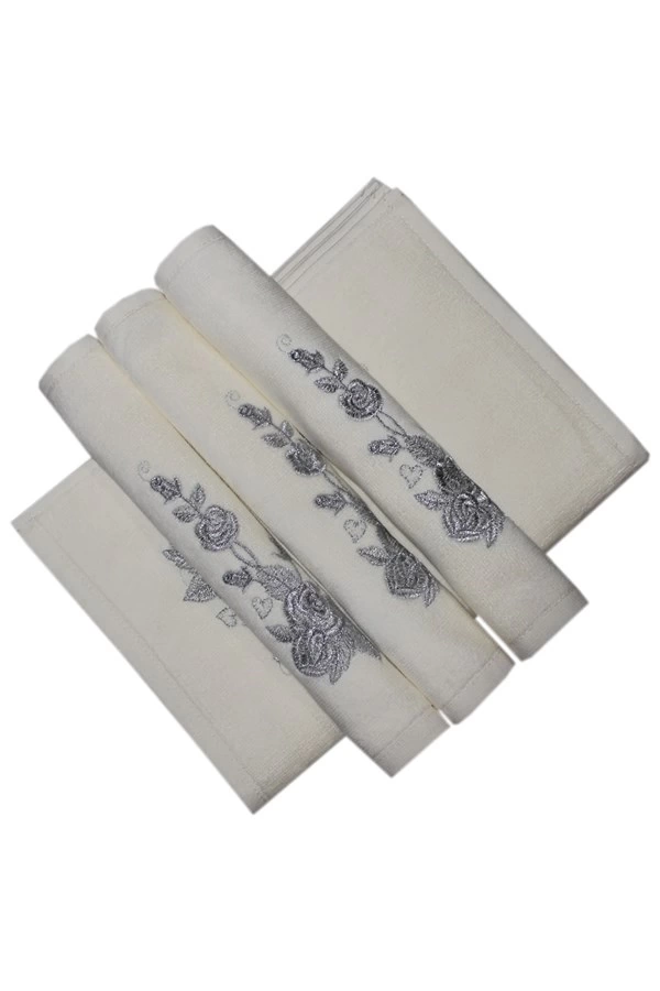 Serviette de toilette en velours blanc brodée de paillettes Bulteks 30x50 cm, motif 5