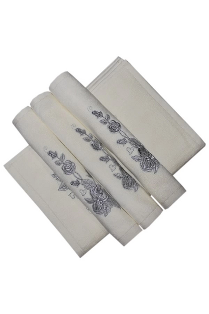 Serviette de toilette en velours blanc brodée de paillettes Bulteks 30x50 cm, motif 5