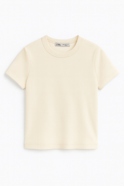 Crop Kısakollu Body Ekru Renk