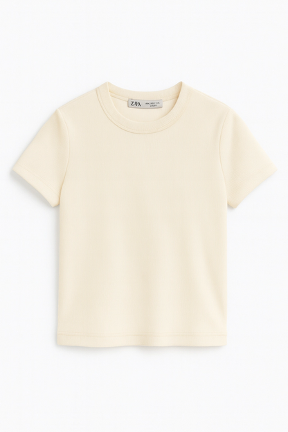 Crop Short-Sleeved Bodysuit, Ecru Color