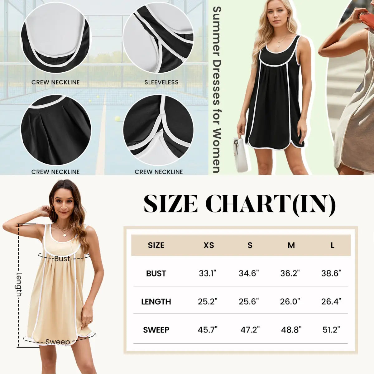 UANEO Womens Summer Athletic Sleeveless Mini Dress Casual Oversized Workout Tennis Dress Sundress